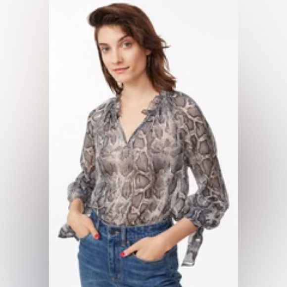 Rebecca Taylor Snake Print Silk Long Sleeve Blouse - Picture 1 of 6